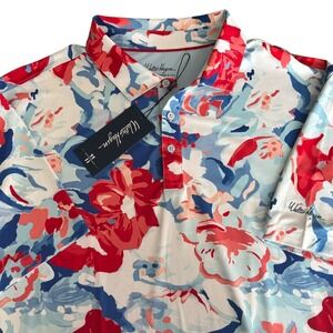 NEW Walter Hagen P11 Printed Performance Golf Polo Guoache Florals Red Mens 2XLT